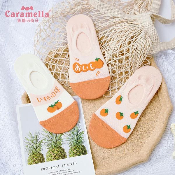 

caramella new fruit women socks cute invisible mesh sox breathable non-slip shallow mouth anti-skid female short sock 3 pairs, Black;white