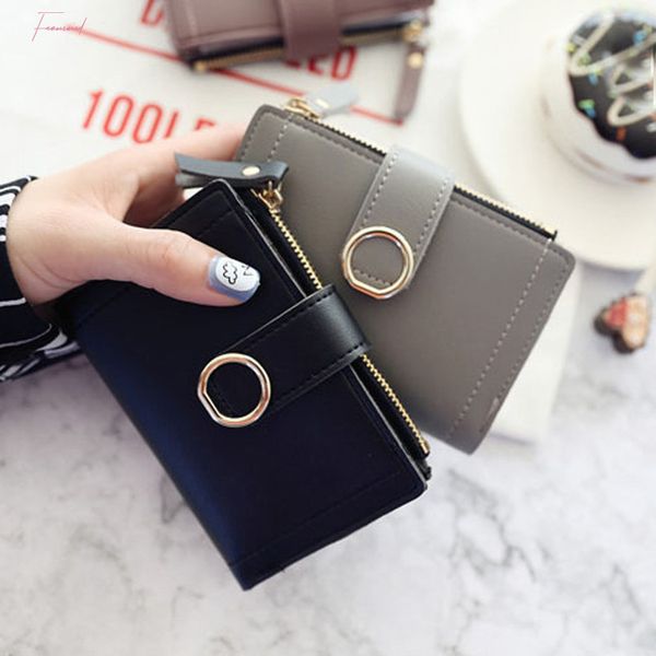 

2019 women short style fashion pure color lovely coin purse card holder wallets zipper purses portefeuille wallet female hot, Red;black