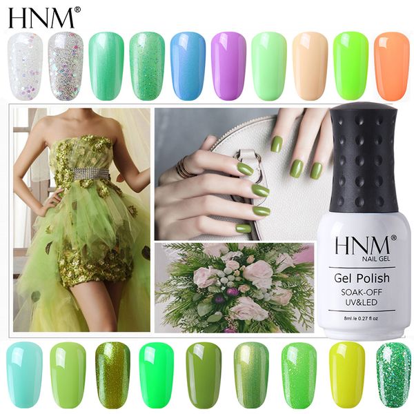 

hnm 8ml new green yellow color uv gel nail polish varnish soak off led lamp hybird gellak for manicure nail art stamping lacquer