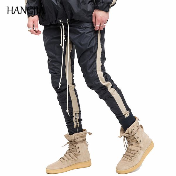 

mens striped patchwork track pants vintage ankle zipper joggers pants high street hip hop elastic waist sweat male, Black