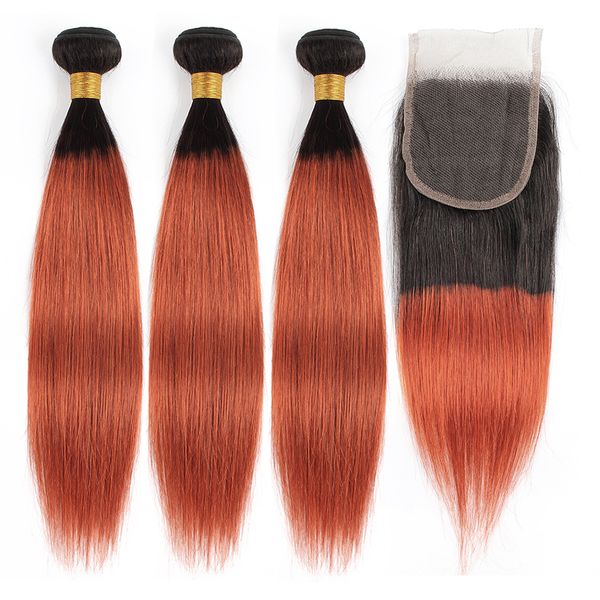 

bobbihair 1b оранжевый #350 цвет шелковистые прямые пучки волос с закрытием реми бразильский человеческих волос расширение 4 шт. в комплекте, Black;brown