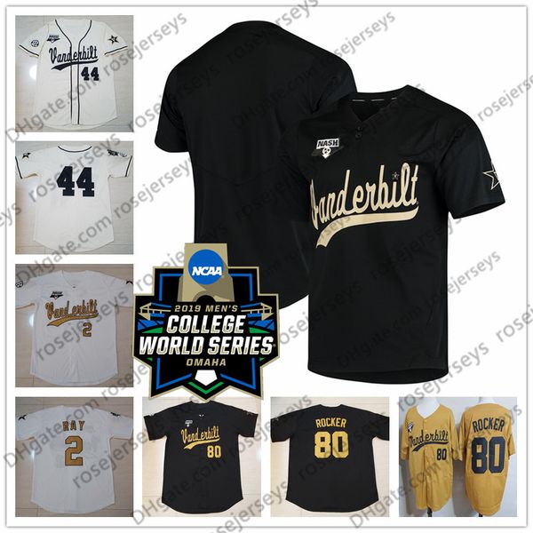 

Custom Vanderbilt Commodores 2019 CWS NCAA Baseball Any Name Number White Gold Black 51 JJ Bleday 19 Stephen Scott Rocker Men Youth Jersey