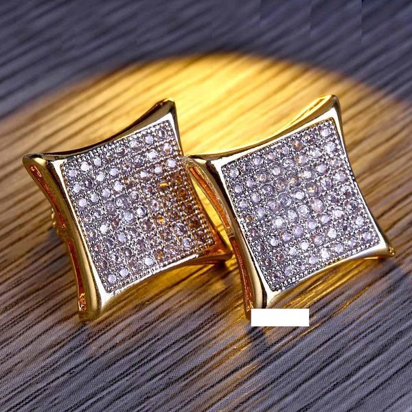 

silver gold and silver color micro pave cz big cube shape hiphop bling mens screwback earring for women jewelry, Golden;silver
