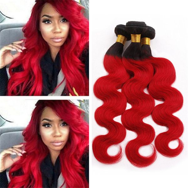 Black And Red Ombre Virgin Indian Hair Weave 3 Bundles Deals Body