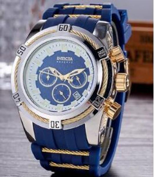 

luxury men's watch all subdials work chronograph silicone tape invicta quartz watch personality luminous display gifts relojes, Slivery;brown