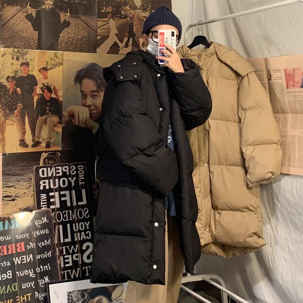 

2019 зима нового корейский сыпучие версии solid color повседневной нейтральные ветер длинных гольфы с капюшоном куртки хлопка student, Black