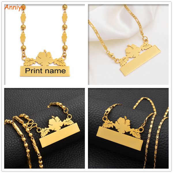 

anniyo customize name letters necklaces hawaii personalized print date of birth/your idea guam hawaiian flowers jewelry #106721, Silver