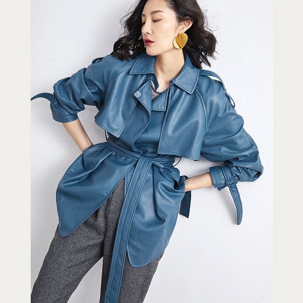 

woman coats real sheepskin 2019 fashion winter sheepskin leather coat female windbreaker genuine long overcoat blue and yellow, Black
