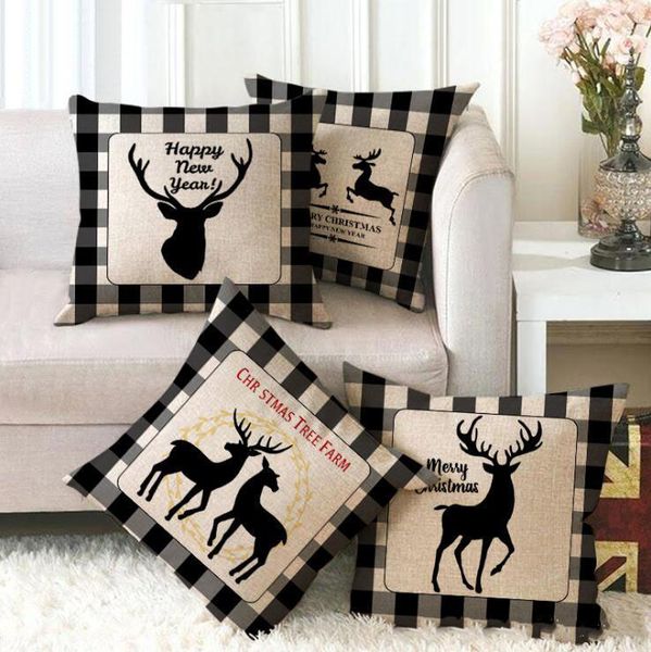 

45*45cm christmas pillow case cover plaid throw cushion pillow cover for xmas tree deer british home car sofa christmas decoration an2993