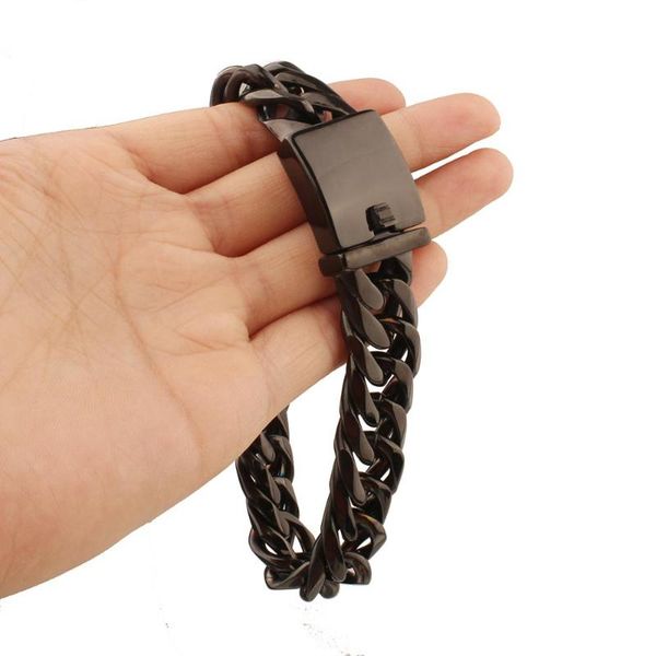 

7-11" choose 316l stainless steel black color double cuban curb chain biker jewelry mens bracelet bangle 16mm width