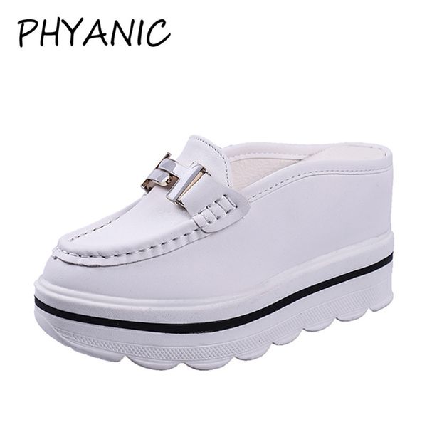 

phyanic 2018 summer new slides elegant metal decoration women platform sandals wedge 10cm high heels mules shoes woman caz3241, Black