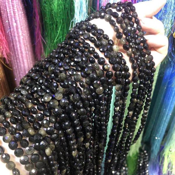 

natural stone gold obsidian beaded faceted oblate shape loose spacer beads for jewelry making diy necklace bracelet accessories