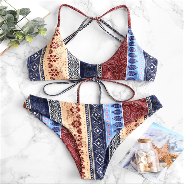 

rxrxcoco retro printed female swimsuit push up bikini women bikini set female halter swimming wear 2019 brazilian beachwear