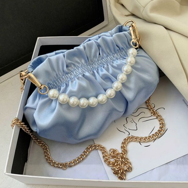 

дизайнерская цепочка pu кожаная сумка для женщин 2020 лето подмышки жемчужная сумка леди сумки на плечо женский сплошной цвет путешествия ру