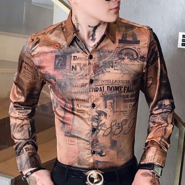 

korean 2019 autumn party club shirt men dj singer camisa homem prom luxury print shirt men long sleeve camisa social masculina, White;black