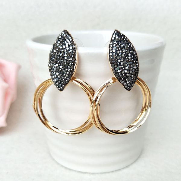 

1 pair gold color metal round circle earrings,rhinestone crystal stone pave dangle earrings jewelry er469, Silver