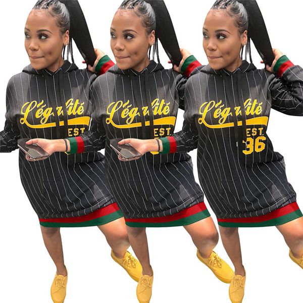 

женщины платье письмо печати с длинным рукавом с капюшоном свитер платье до колен свободные повседневные платья sping женская одежда nb-1306, Black;gray