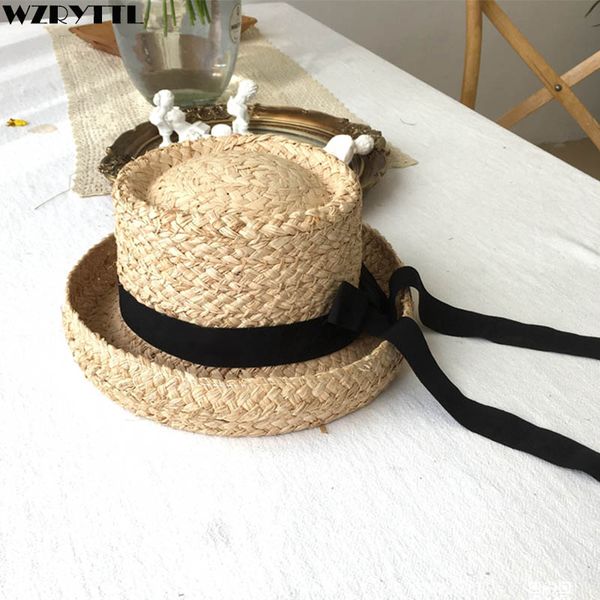 

2019 new natural straw fedoras foldable trilby short brim summer hat raffia hat black ribbon panama elegant ladies cap, Blue;gray