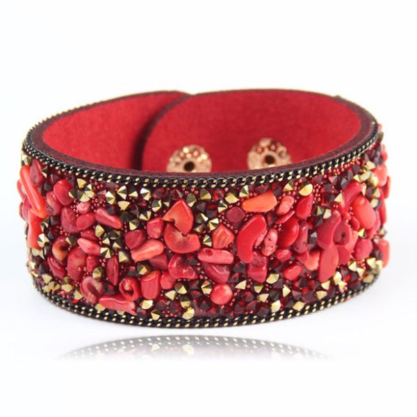 

new fashion women jewelry leather irregular natural crystal gravel stone multicolor statement charm bracelets ing, Golden;silver