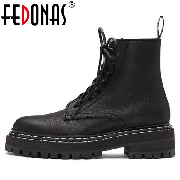 

fedonas classic round toe high heels cross tied women ankle boots quality genuine leather short boots party office shoes woman, Black