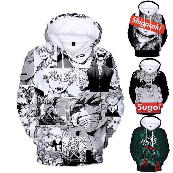 

boku no hero academia bakugou hoodie sweatshirts women men hip hop hooded deku himiko toga 3d hoodies harajuku couples clothes, Black