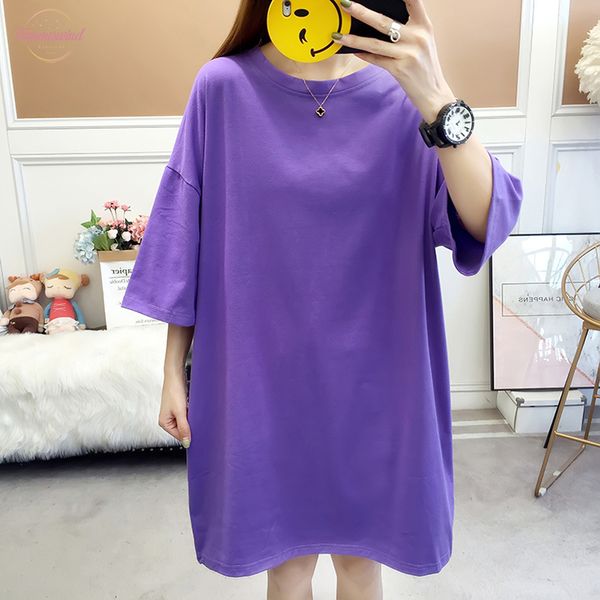 

womens large size short sleeved long t shirt lower body missing t shirt cotton loose thin fashion polyester long section tees female, White
