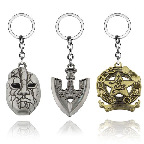 

anime jojo's bizarre adventure keychain mask dio metal killer queen keyring holder higashikata josuke women men jewelry llaveros, Silver