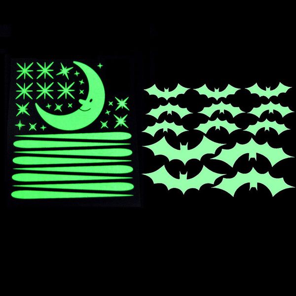 

home decoration accessories 2019 garden halloween luminous wall stickers bat crescent meteor combination wall stickers