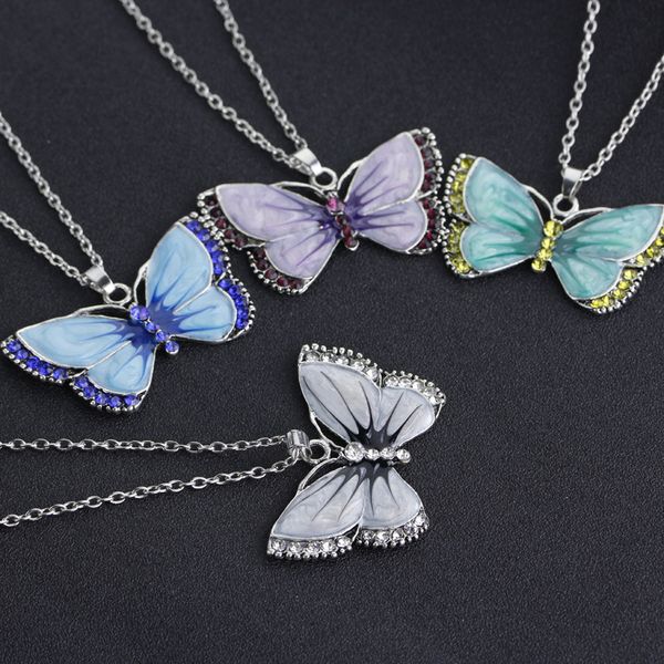 

jcymong 2020 colorful alloy butterfly pendant necklace for women vintage silver color link chian long necklace fashion jewelry