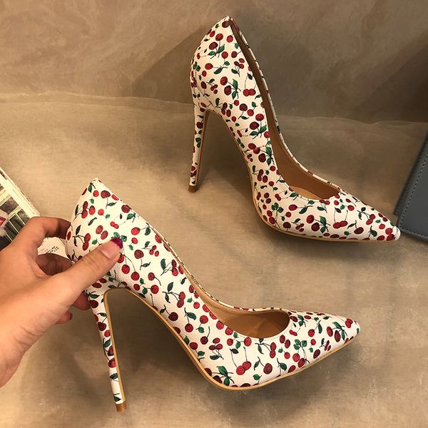 

fashion women designer brand new white printed point toe high heels pumps shoes stiletto 3343cm 12cm 10cm 8 come with box, Black