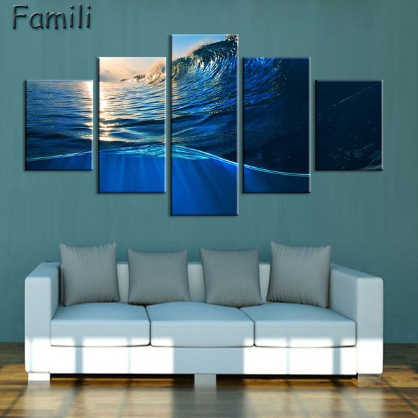 

Modern Sea Wave Canvas Painting Print Wall Art Picture 5Pieces/set Oil Paintings on Canvas for Living Room Home Decorative Art No