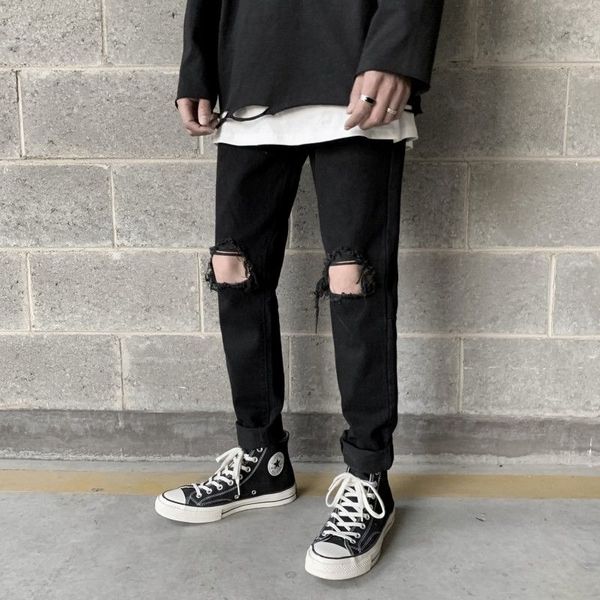 

black ripped jeans men's slim fashion washed retro casual hole jeans men streetwear wild hip hop denim pants mens trousers s-2xl, Blue
