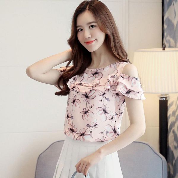 

women blouse short sleeve round neck cold shoulder printed summer brand new, White