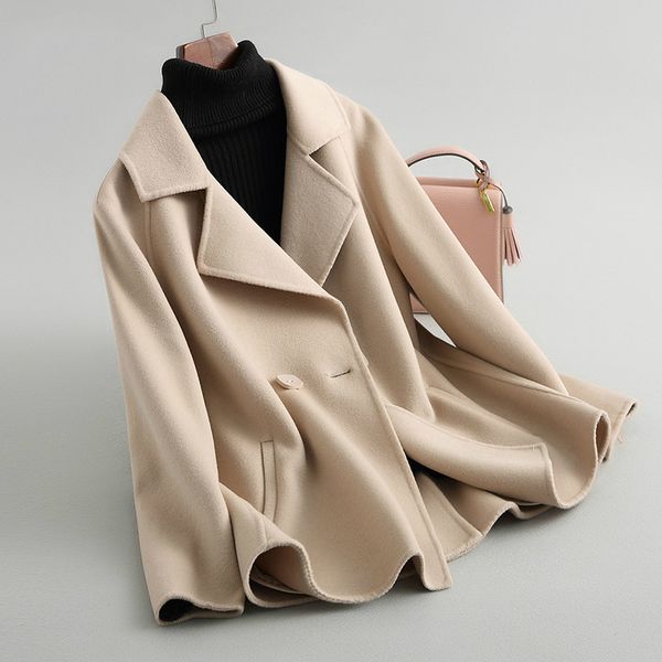 

2020 elegant wool coat female autumn warm cashmere coats short winter jackets for women casaco feminino 38069 wyq1432, Black