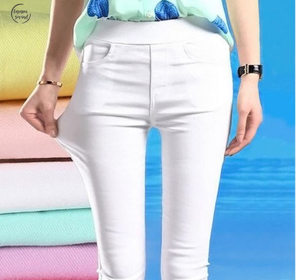 

весна 2019 новые брюки женская мода карандаш брюки повседневные упругие талии тощий плюс размер черные штаны белые, Black;white