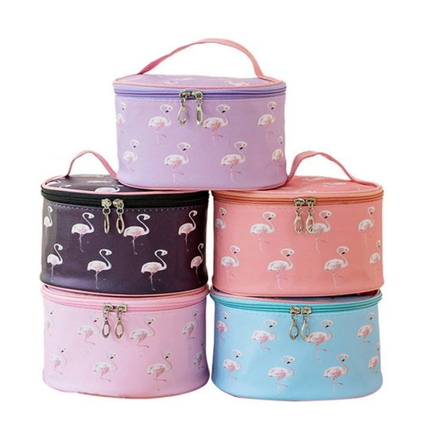 

1 pc flamingo cosmetic bag makeup toiletry bag pu cosmetic travel makeup tools brush holder organizer dropship new