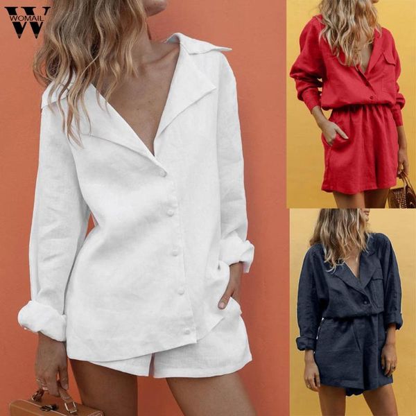 

womail women tracksuit summer fashion casual 2 piece set cotton button temperament suit shorts suits outfit 2019 j63, White