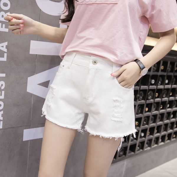 

shredded denim shorts 2019 new korean high waist loose student wide leg pants color: white black light blue dark blue