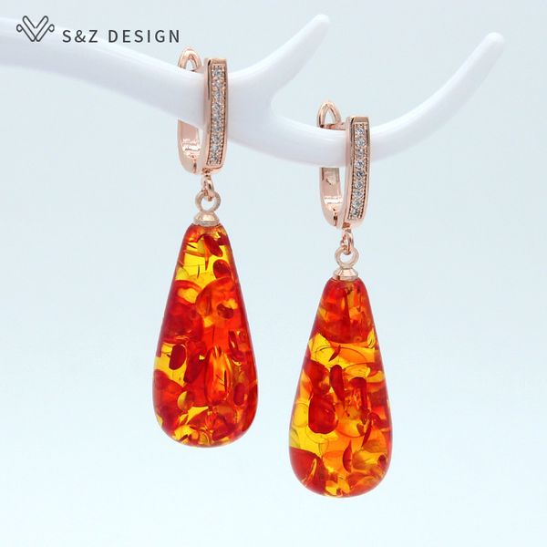 

s&z new trendy colorful flower ambers water drop dangle earrings 585 rose gold temperament eardrop women wedding fine jewelry, Silver
