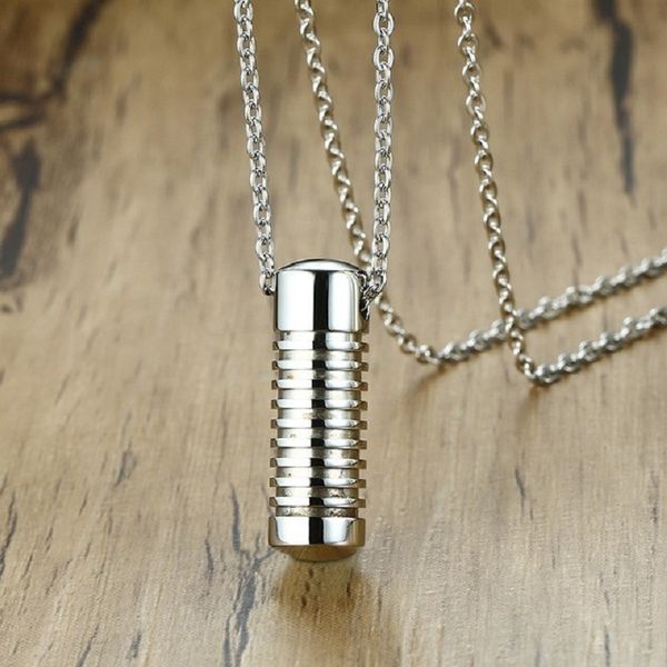

stainless steel ashes pendant screws shape memorial urn necklace for men sliver color cremation choker jewelry pn-1135s, Silver
