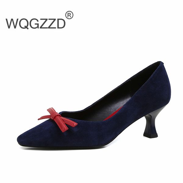 

2020 new spring high heel shoes women's pumps kid suede butterfly-knot pumps dating shoes office ladies zapatos mujer, Black