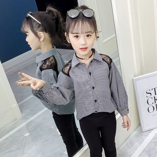 

girls blouses plaid blouse for girls long sleeve kids shirt 6 8 12 years spring girl clothes teen kids shirt autumn, White;black