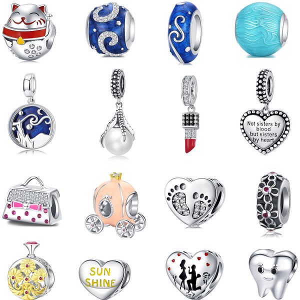 

geoki fit bracelet diy 925 sterling silver luky cat blue sky space bag pumpkin carriage beads love heart lipstick charms