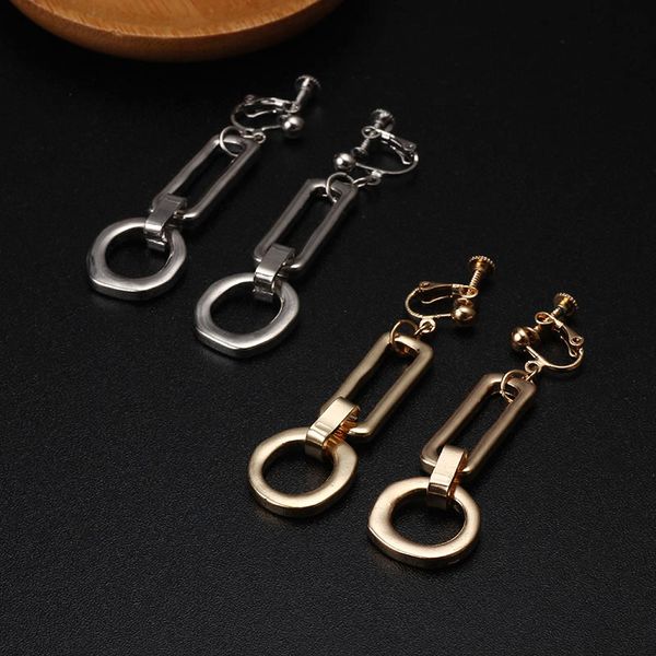 

japanese earrings metal clip on earrings non pierced ears silver gold color link chain punk rock trendy clips earing accesories