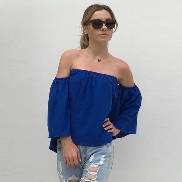 

tees chiffon neck shorts women blouses the 2020 off style solid slash casual summer shirts fashion shoulder female, White