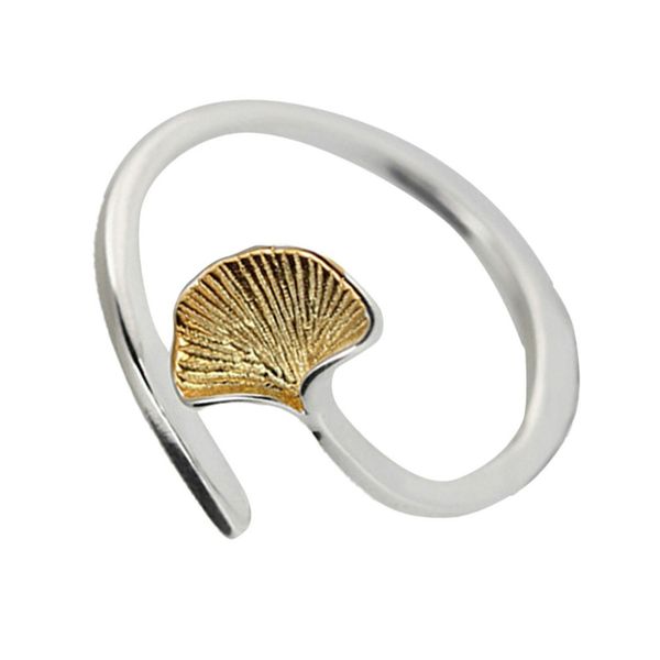 

s925 silver fashion simple gold ginkgo leaf index finger open ring female leaves creative section ring, Golden;silver