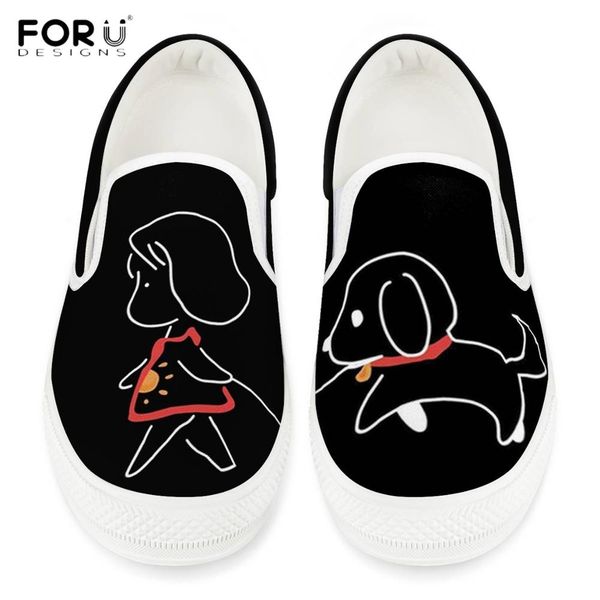 

forudesigns funny friend forever bff dog and girl pattern flats shoes women comfortable slip on sneakers casual female shoe, Black