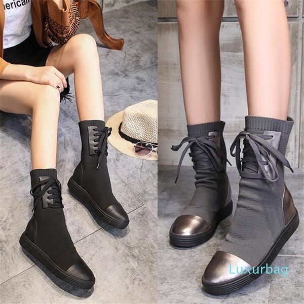 

discount women lady snowboots autumn winter boots womens leather fashion thick warm fur inner boots knit leisure wool boots, Black