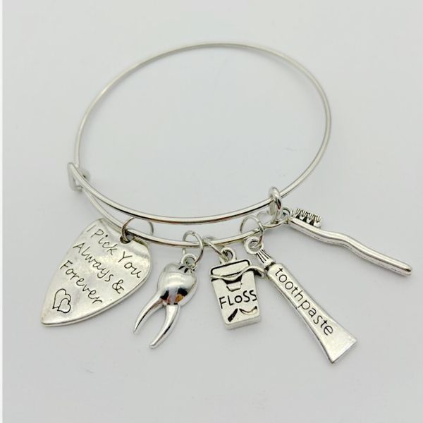 

гигиена полости рта браслет в форме сердца алфавит тег зубная нить коробка зубная паста зубная щетка шарм браслет diy творческая пара ювелир, Black