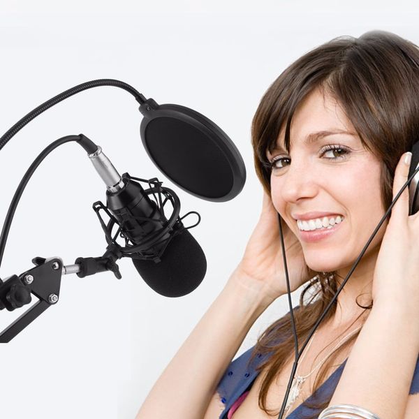 Freeshipping Microfono professionale a condensatore per registrazione video Microfono da studio per radio karaoke con supporto antiurto